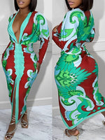 Gorgeousladie Printed Plunge Ruched Dress