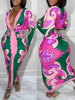 Gorgeousladie Printed Plunge Ruched Dress