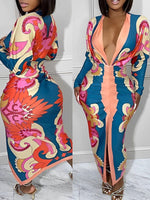 Gorgeousladie Printed Plunge Ruched Dress