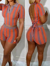 Gorgeousladie Stripe Tied-Back Top & Shorts Set
