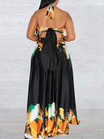 Gorgeousladie Printed Lace-Up Slit Dress