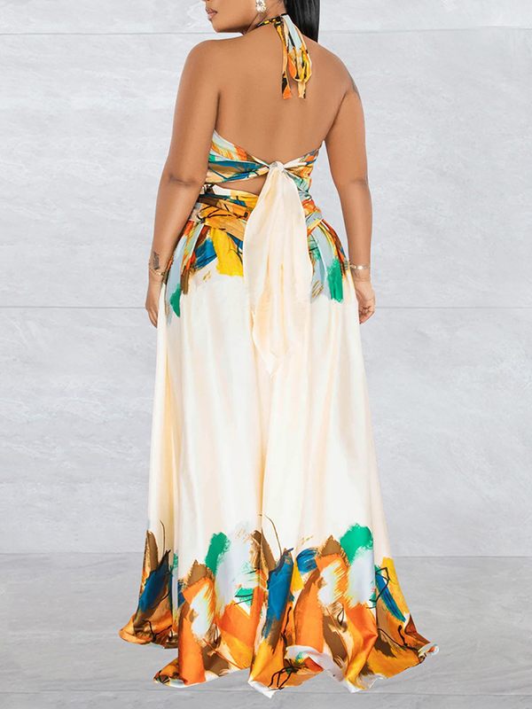 Gorgeousladie Printed Lace-Up Slit Dress