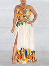 Gorgeousladie Printed Lace-Up Slit Dress