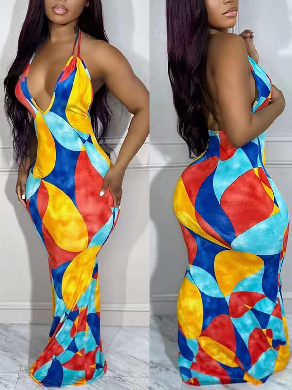 Gorgeousladie Colorblock Halter Dress