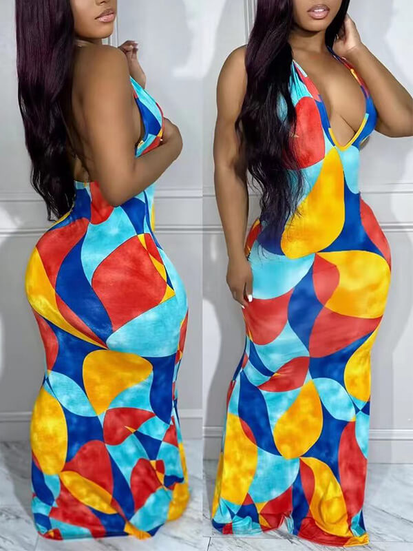 Gorgeousladie Colorblock Halter Dress