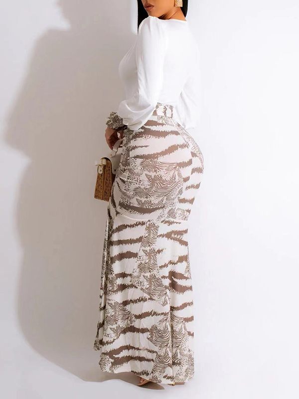 Gorgeousladie Printed-Combo V-Neck Slit Dress