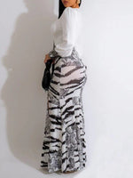 Gorgeousladie Printed-Combo V-Neck Slit Dress