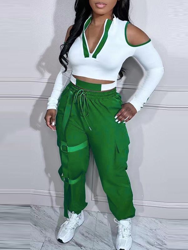 Gorgeousladie Cold-Shoulder Zip-Front Top & Jogger Pants Set