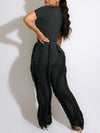 Gorgeousladie Solid Tee & Fringe Pants Set