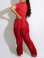 Gorgeousladie Solid Tee & Fringe Pants Set