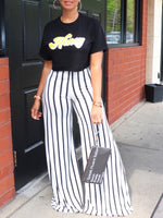 Gorgeousladie Logo Tee & Stripe Pants Set