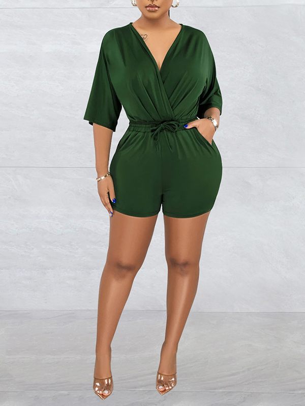 Gorgeousladie V-Neck Drawstring Romper