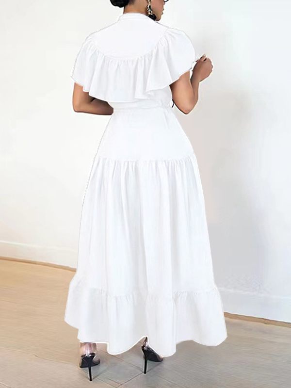 Gorgeousladie Solid Ruffle Shirt Dress