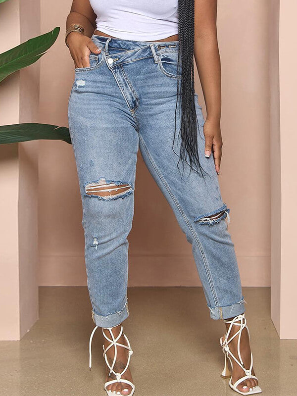 Gorgeousladie Asymmetric Ripped Jeans