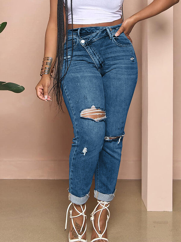 Gorgeousladie Asymmetric Ripped Jeans