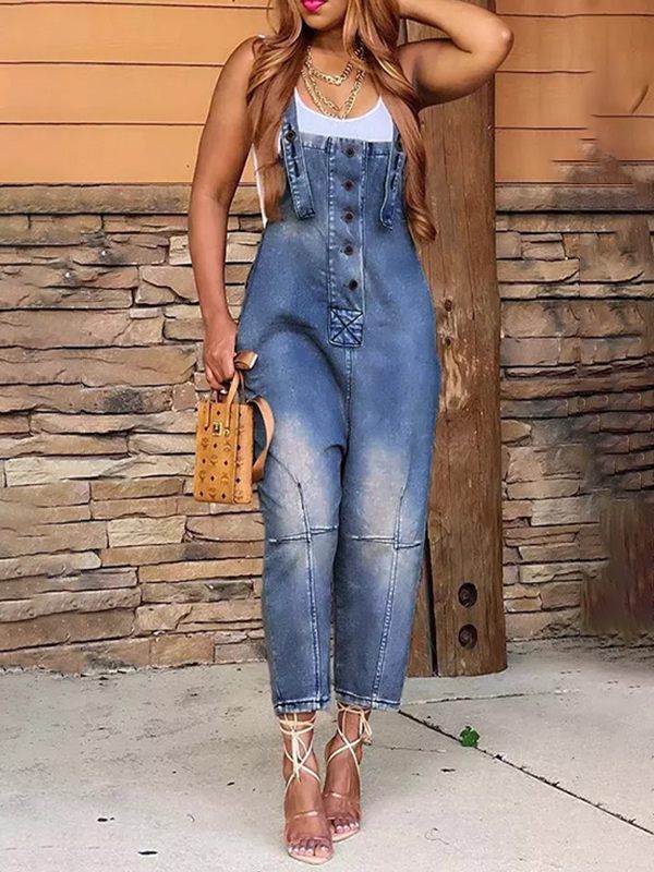 Gorgeousladie Button Front Denim Overalls