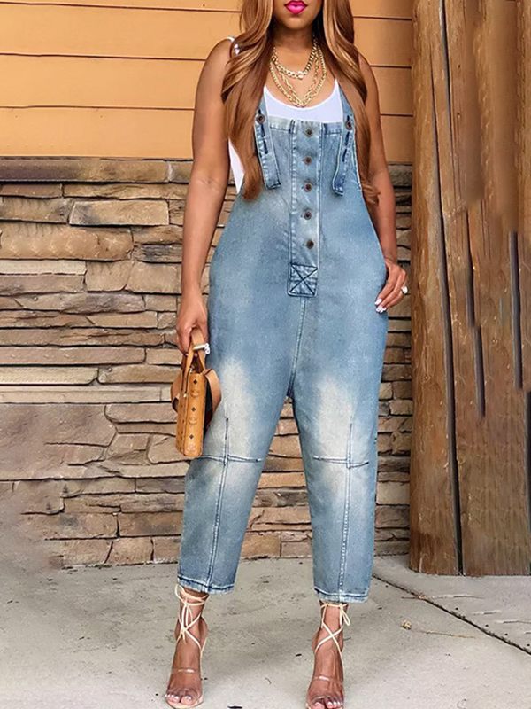 Gorgeousladie Button Front Denim Overalls