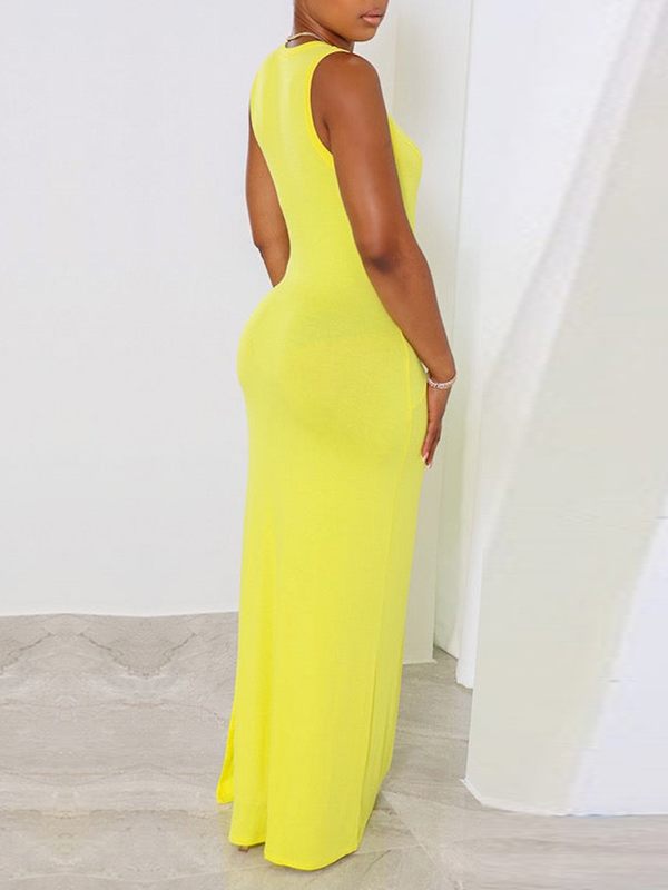 Gorgeousladie Solid Sleeveless Slit Dress