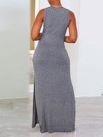 Solid Sleeveless Slit Dress