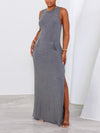 Gorgeousladie Solid Sleeveless Slit Dress