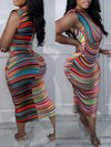 Gorgeousladie Stripe Padded-Shoulder Dress