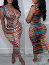Gorgeousladie Stripe Padded-Shoulder Dress