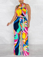 Gorgeousladie Printed Sleeveless Tied Jumpsuit