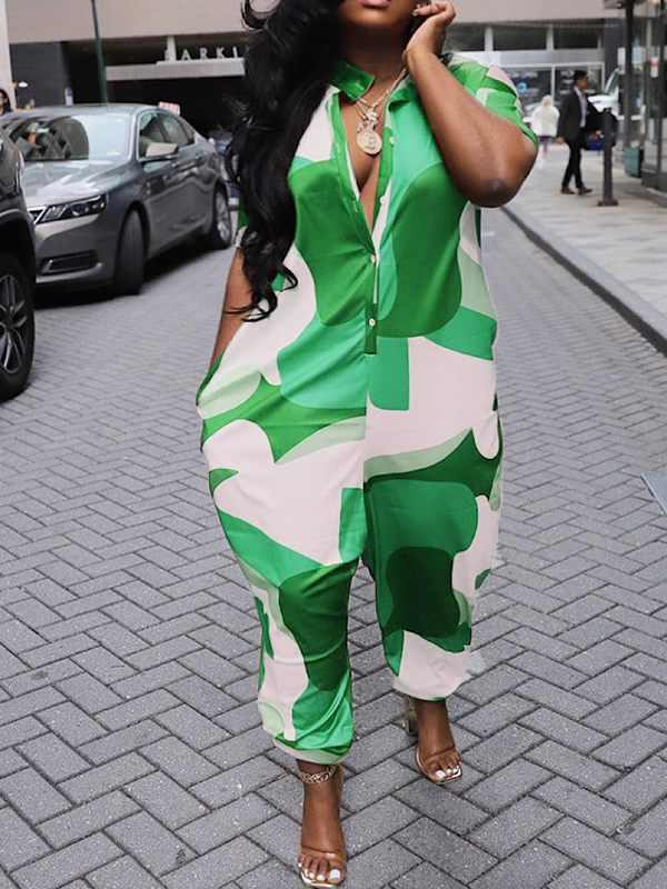 Gorgeousladie Printed Button-Front Jumpsuit