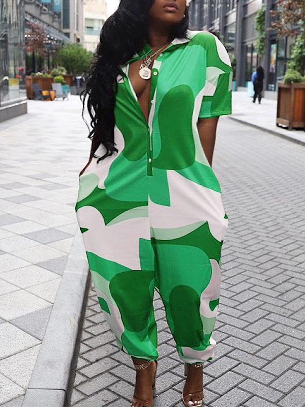 Gorgeousladie Printed Button-Front Jumpsuit