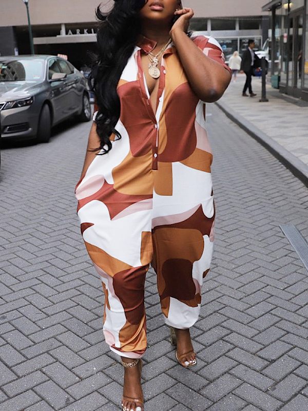 Gorgeousladie Printed Button-Front Jumpsuit