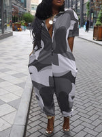 Gorgeousladie Printed Button-Front Jumpsuit