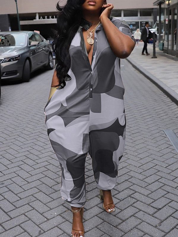 Gorgeousladie Printed Button-Front Jumpsuit