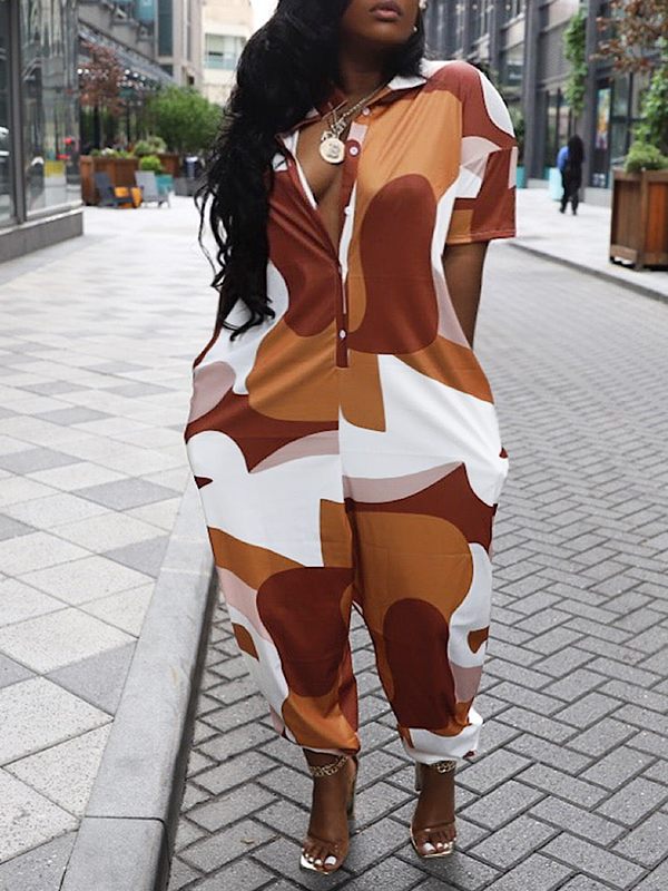 Gorgeousladie Printed Button-Front Jumpsuit