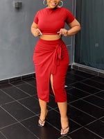 Gorgeousladie Solid Cropped Top & Slit Skirt Set