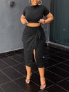 Gorgeousladie Solid Cropped Top & Slit Skirt Set