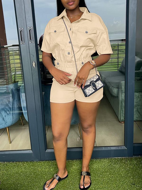 Gorgeousladie Button-Front Cargo Romper