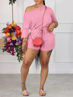 Gorgeousladie Boat-Neck Tee & Drawstring Shorts Set