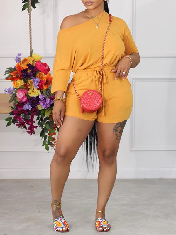 Gorgeousladie Boat-Neck Tee & Drawstring Shorts Set