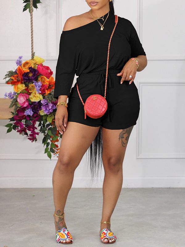 Gorgeousladie Boat-Neck Tee & Drawstring Shorts Set