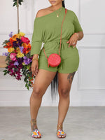 Gorgeousladie Boat-Neck Tee & Drawstring Shorts Set