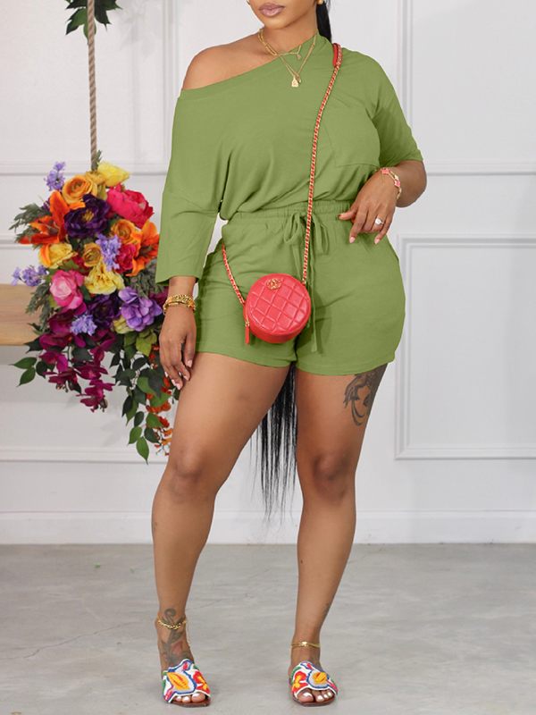 Gorgeousladie Boat-Neck Tee & Drawstring Shorts Set