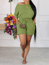 Gorgeousladie Boat-Neck Tee & Drawstring Shorts Set
