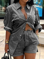 Gorgeousladie Stripe Shirt & Shorts Set