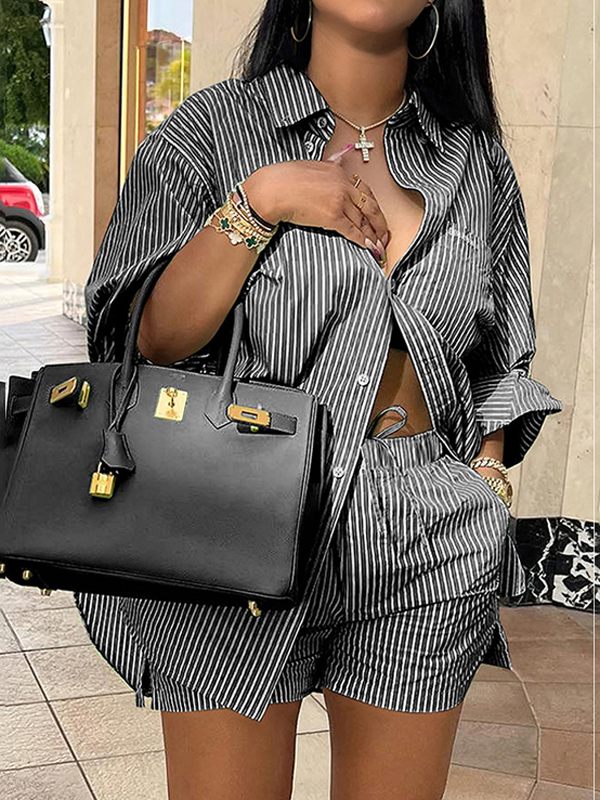 Gorgeousladie Stripe Shirt & Shorts Set
