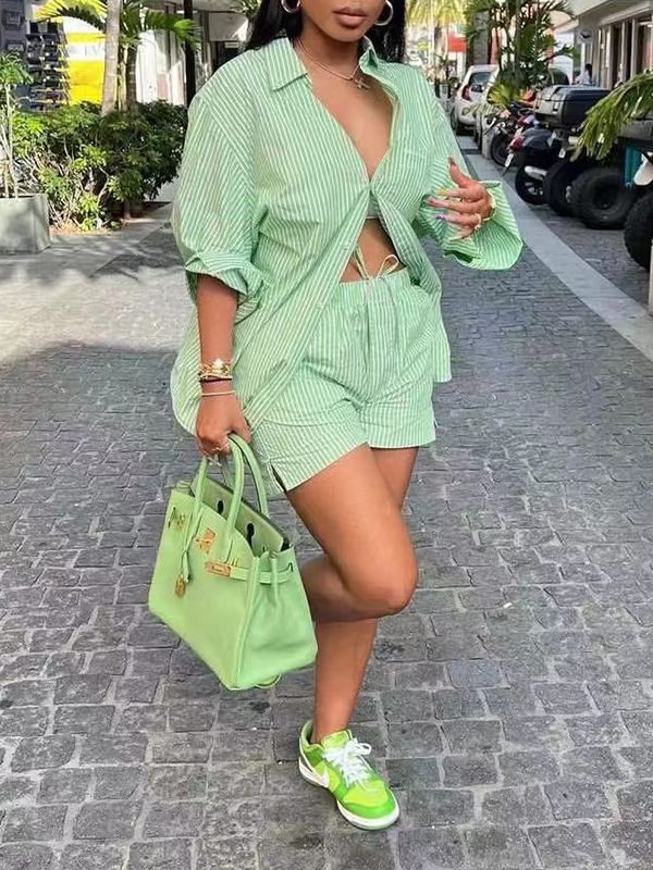 Gorgeousladie Stripe Shirt & Shorts Set