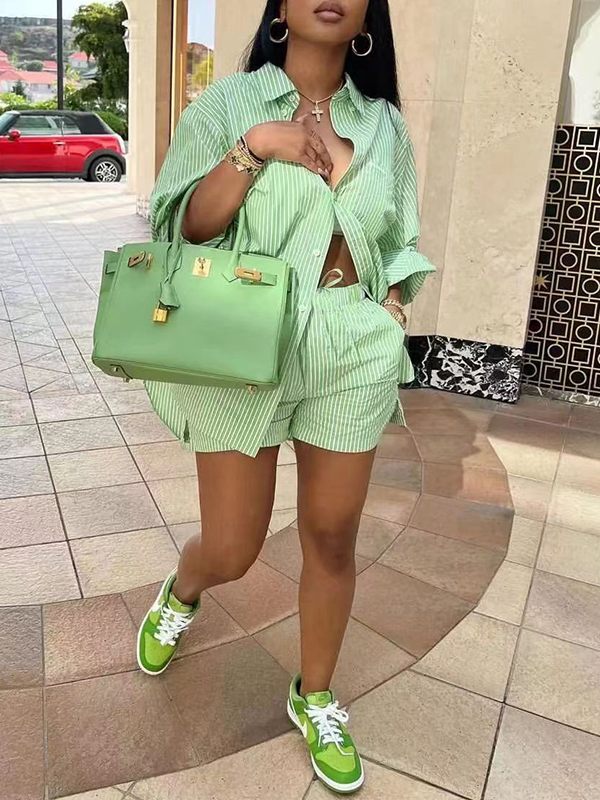 Gorgeousladie Stripe Shirt & Shorts Set