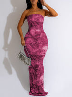 Denim-Print Strapless Dress