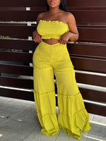 Gorgeousladie Smocked Bandeau Top & Wide-Leg Pants Set