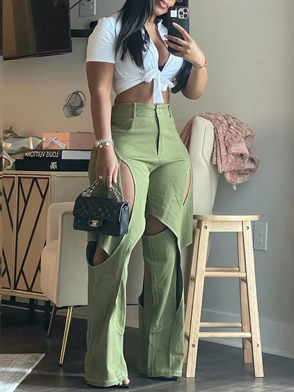 Solid Cutout Pants