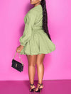 Gorgeousladie Button-Front Belted Puffy Dress